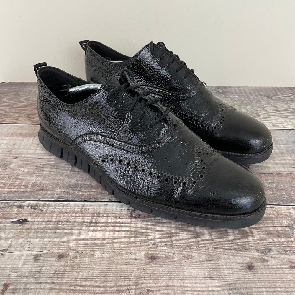 Cole Haan Zerogrand Black Patent Leather Wingtip Oxfords C26228 Mens 13M -b